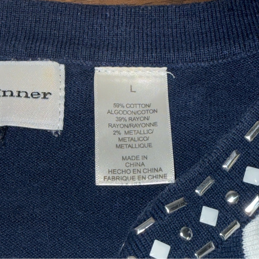Alfred Dunner Navy Stripe Embellished Knit Tunic Top Long Sleeve L - Picture 7 of 9